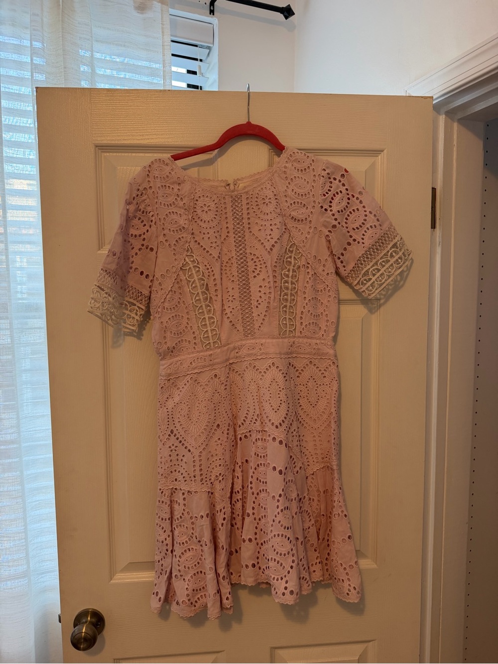 Lace Eyelet Mini Dress in Light Pink